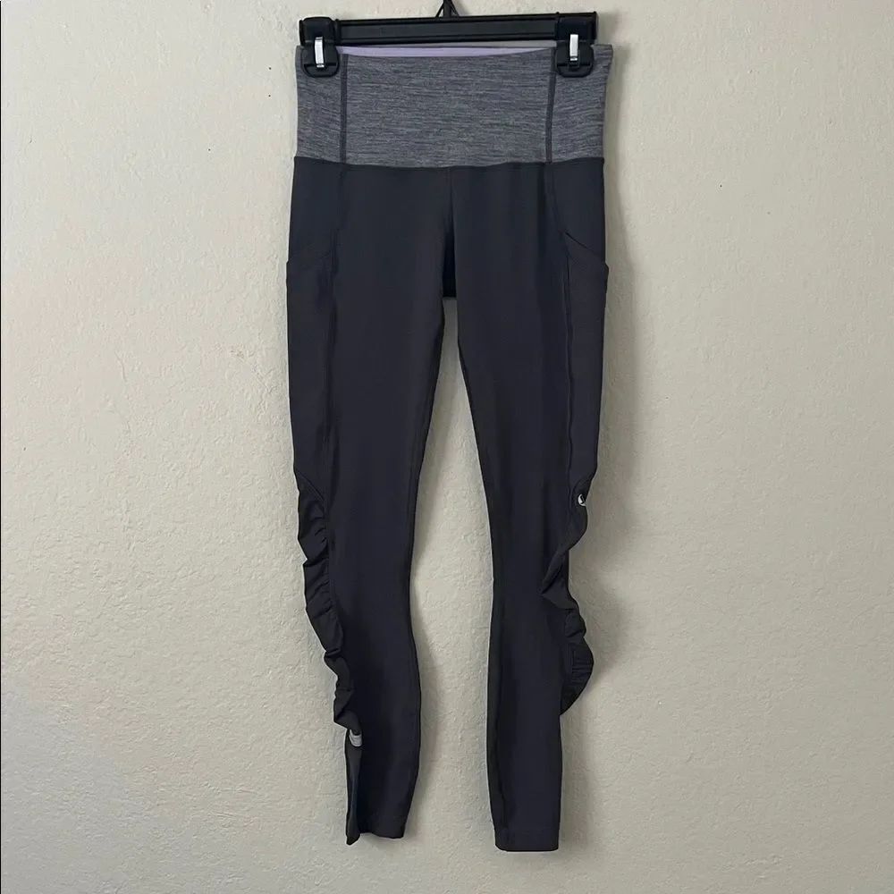 Lululemon Speed Tight Dark Gray Ruched Side Leggings in Size 4
